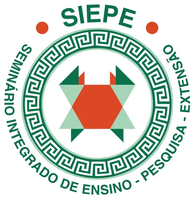 Emblema do SIEPE: um caranguejo geométrico dentro de um círculo de grega marajoara, com o texto Seminário Integrado de Ensino, Pesquisa e Extensão